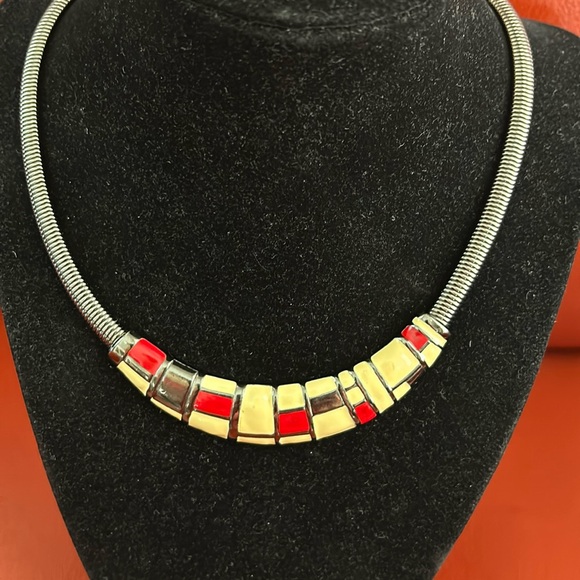 Beautiful vintage art deco Monet enamel snake chain necklace. Signed. - Picture 2 of 7